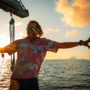 Nui au couché du soleil - Watercolor Taha'a Nui au couché du soleil